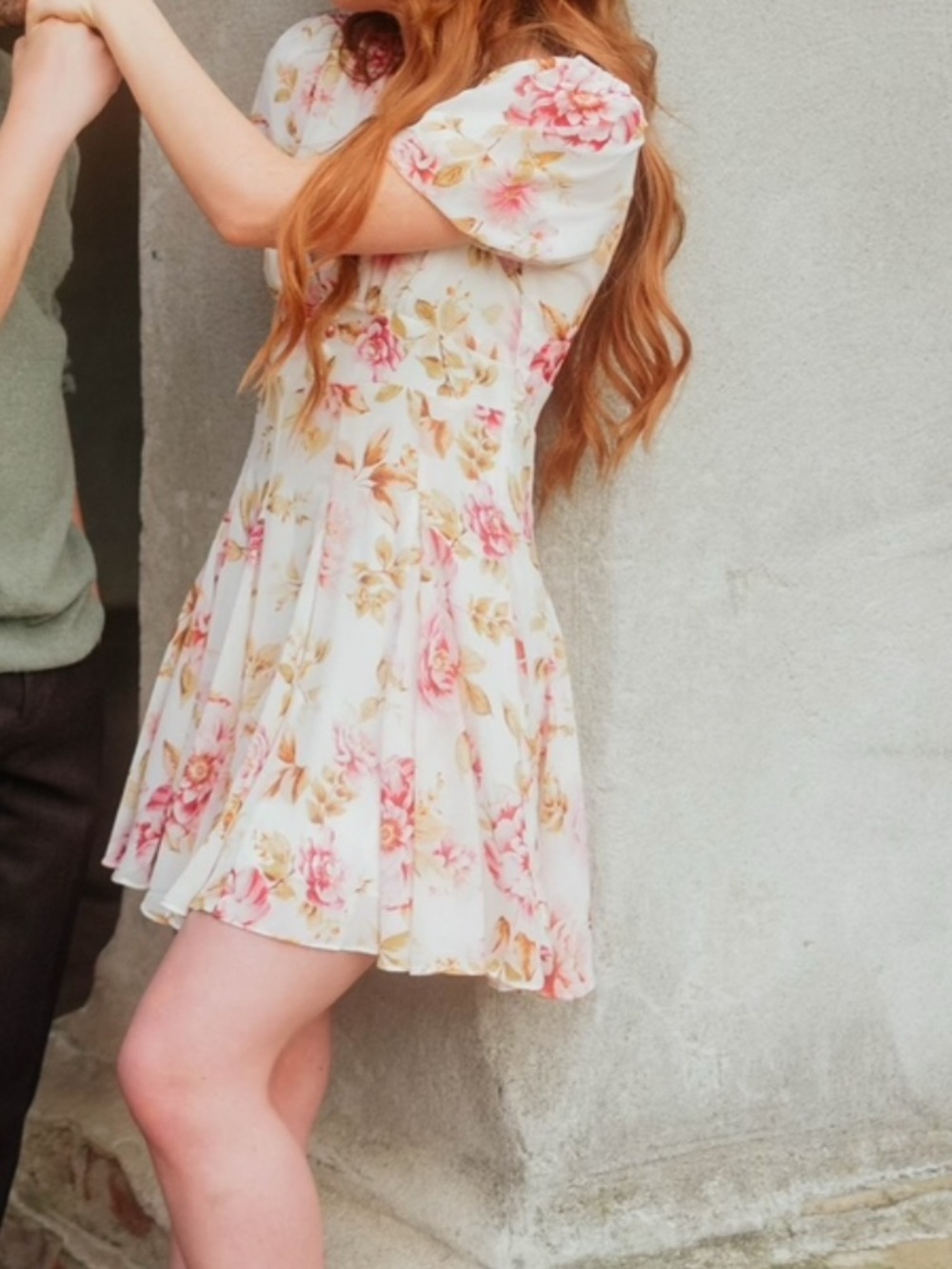 White Floral Dress with Pink Rose Print